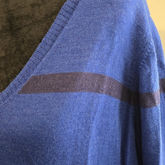 Eileen Fisher Size Large Blue with Black Stripe Wool Sweater - Picture 5 of 7